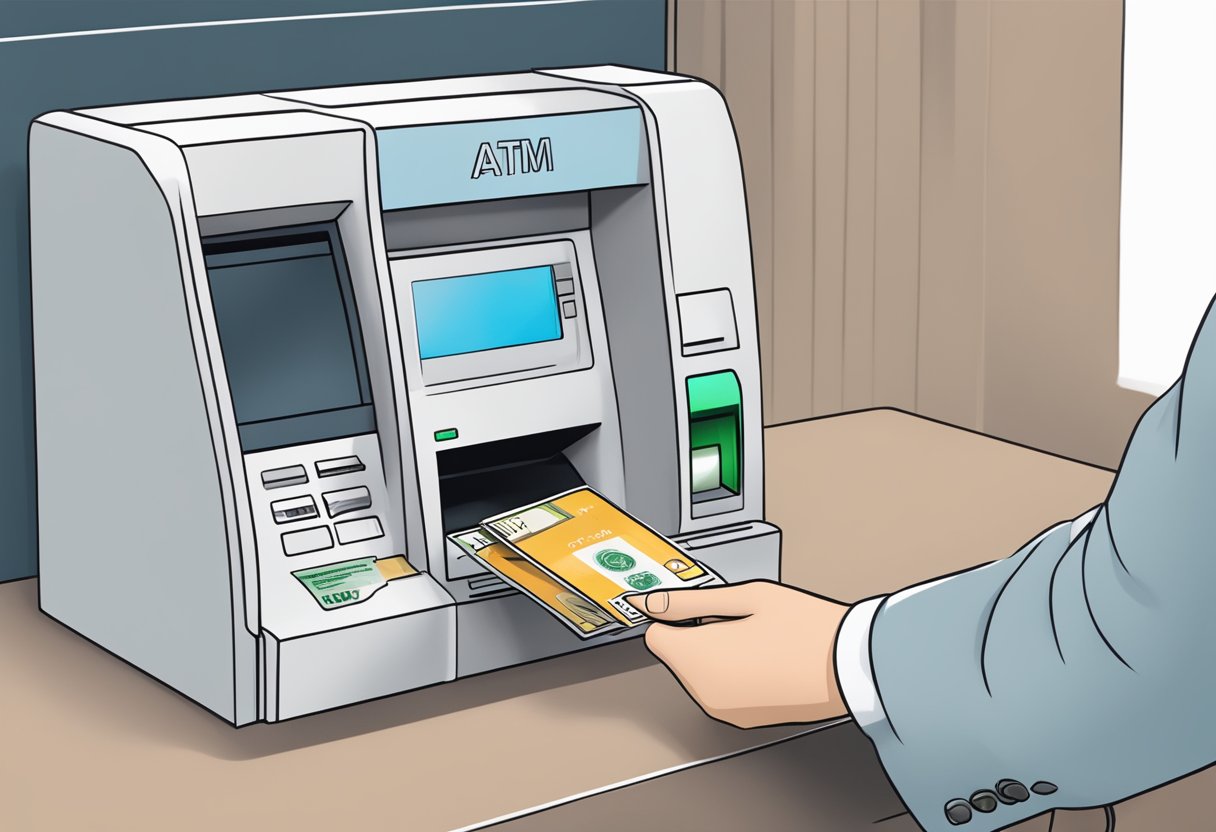 A Ratibi card being inserted into an ATM, with the user selecting the option to transfer money to another account